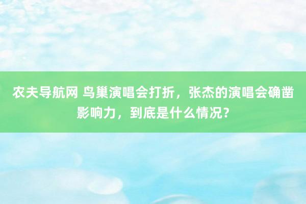 农夫导航网 鸟巢演唱会打折，张杰的演唱会确凿影响力，到底是什么情况？